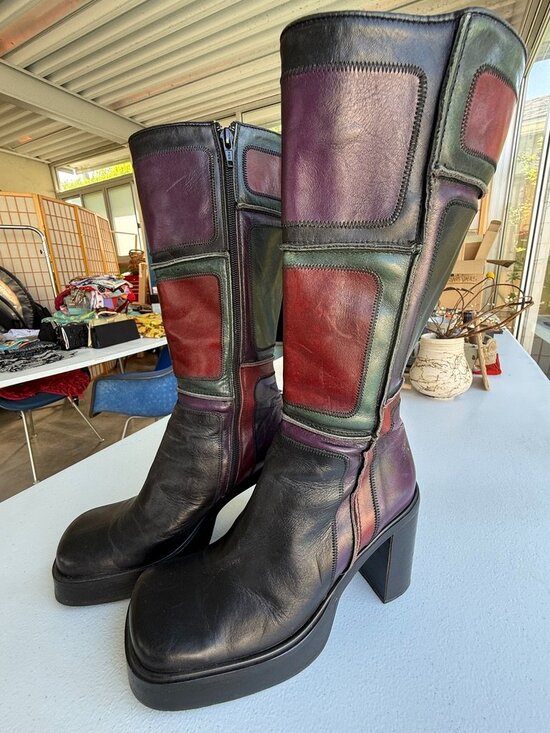 El Dantes Shoes - Rare Vintage El Dante’s Enigma Made in Spain Patchwork Platform Boots 9.5-10